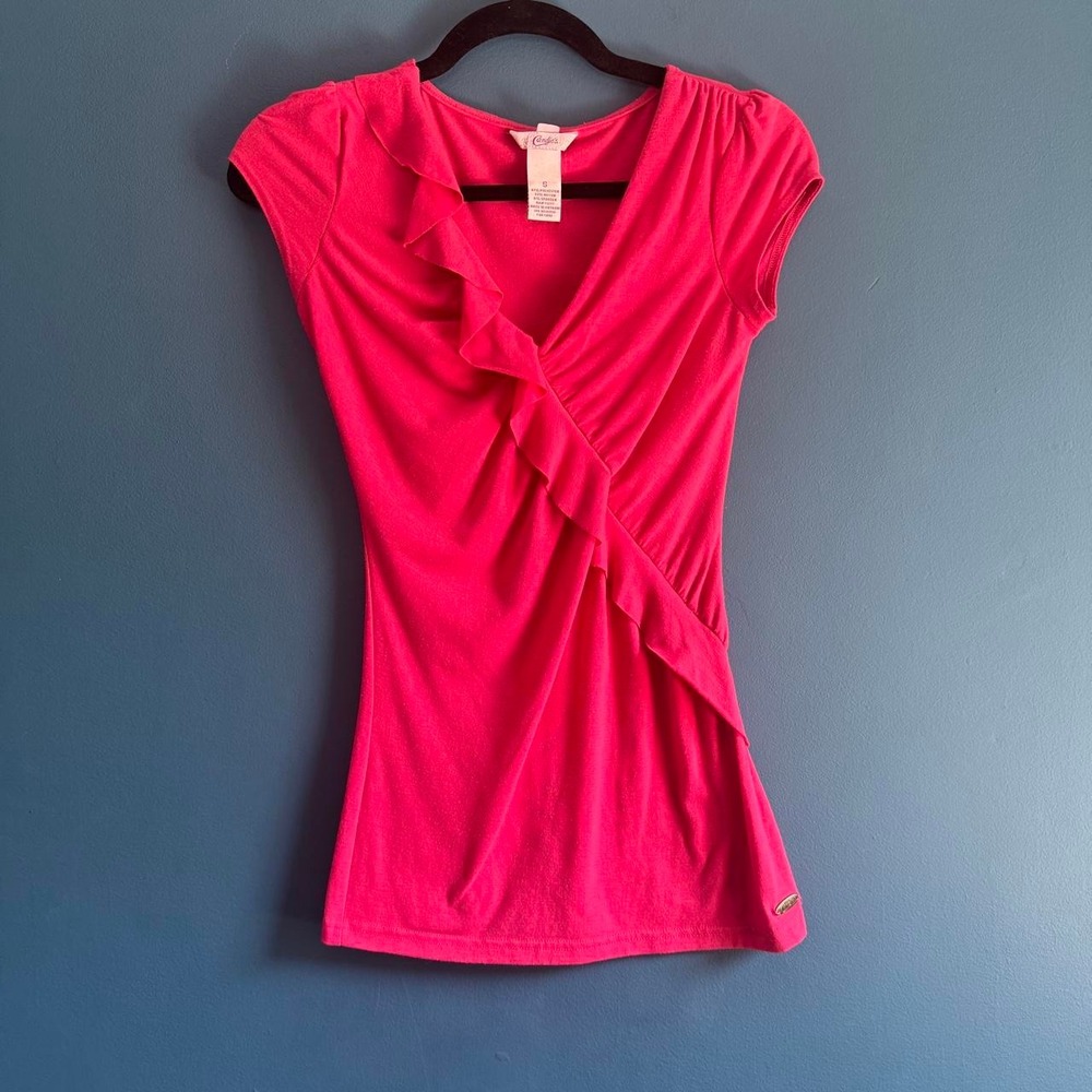 Y2K Candie's Ruffle Blouse Women's Size Small Pink Preppy Girly 2000s Bright